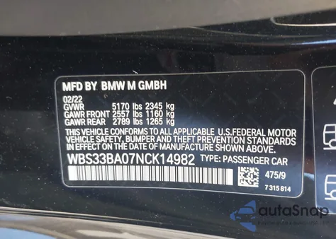 2022 BMW M4 Competition xDrive z USA, uszkodzony, nr VIN WBS33BA07NCK14982